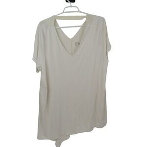 Lisa Rinna Collection Cream V Neck Asymmetrical‎ Tunic Top Plus Size 1X
